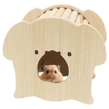 Imagem de Casa esconderijo de madeira para hamster, madeira natural, ratos para animais de estimação, escalada, cabana de brincar, quarto de refúgio para pequenos porcos-espinhos, habitat de chinchila,