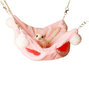 Imagem de Rede suspensa para animais pequenos para animais de estimação, gaiola de beliche para hamster, rato, planador, papagaio, porquinho-da-índia, esconderijo, brincar para dormir (rosa, grande)