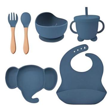 Imagem de Kit Alimentação Bebê Silicone Prato Copo Talher Babador Pote - Kadê, A