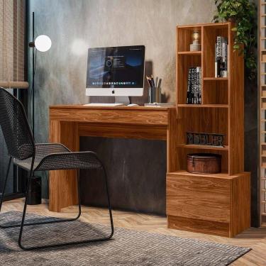 Imagem de Escrivaninha Office Com Estante Biblioteca Lion Cinamomo Mel - Mabe Magazine