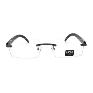 Imagem de Óculos retrô vintage retangular sem aro com lentes transparentes para homens e mulheres armação de madeira (gunmetal)