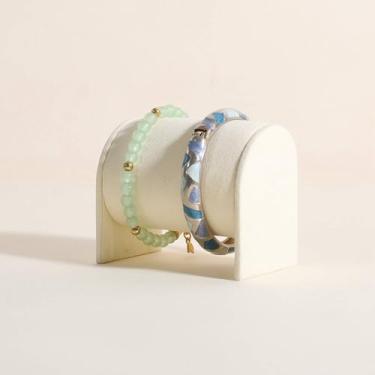 Imagem de GemeShou Organizador de pulseira bege para boutique, suporte de exibição de relógio de veludo para venda, suporte de pulseira feminina para decoração de casa de bancada 【Suporte de pulseira - bege】