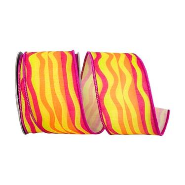 Imagem de Reliant Ribbon Fita de borda com fio de luxo com listras onduladas, amarelo/fúcsia