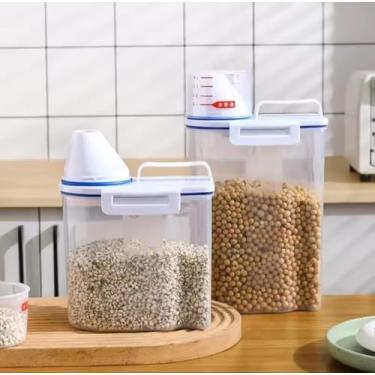 Imagem de Kit Dispenser Hermético Pote Multiuso com Copo Medidor Cozinha Lavanderia Alimentos Sabão Grãos Ração (Kit 1 (1 de 1,5L + 1 de 2,5L))