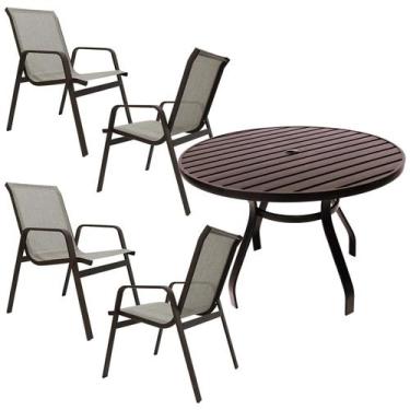 Imagem de Conjunto de Mesa 1,20m Ripada + 4 Cadeiras Tela Sling e Aluminio Pisci