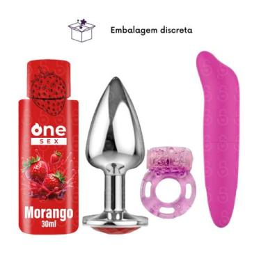Imagem de Kit Plug Anal Tamanho M  Vibrador Ponto G  Gel Lubrificante One Sex  A