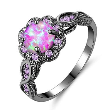 Imagem de CiNily Anel de opala banhada a ouro 18 K - opala de fogo branca e ametista e zircônia cúbica joia feminina pedra preciosa anel de aniversário de noivado tamanho 5-13, 9, baixo preto banhado a gpld,