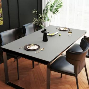 Imagem de Almofada de mesa de material PU de cor sólida, toalha de mesa impermeável de luxo, capa de mesa resistente a manchas para mesas retangulares - cinza ||100 x 100 cm