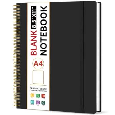 Imagem de Taja Caderno em espiral em branco, caderno de 21,6 cm x 28 cm para trabalho, diário A4 grande para mulheres e homens, caderno de esboço, caderno de diário para escrever, capa de plástico, diário em