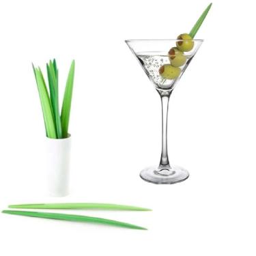 Imagem de Espetos 10 Palitos Plantas Plástico p/ Petiscos Drink Comida