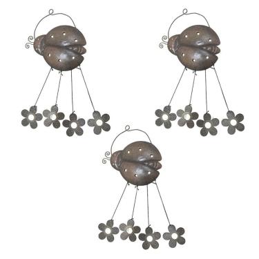 Imagem de Sino Dos Ventos Flores Joaninha Kit 3 Unidades Decoraçao Jardim Quintal Varanda Enfeite Ambiente