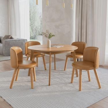 Imagem de Mesa de Jantar Extensível Redonda com 4 Cadeiras Madeira Maciça Tasila Yescasa