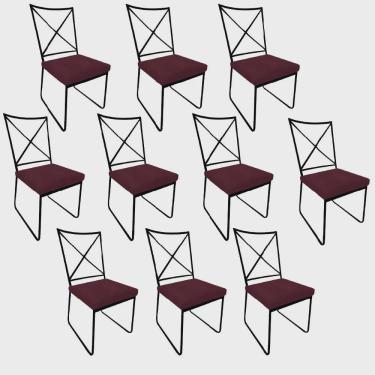 Imagem de Kit 10 Cadeiras Sala de Jantar Escritório Office Clark Industrial Ferro Preto Suede Bordô - Ahz Móveis