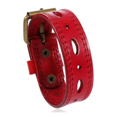 Imagem de Heavstjer Pulseira de couro com fivela de cinto oval Punk Rock, Sem Pedra Preciosa