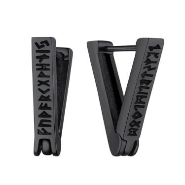 Imagem de Brincos de argola punk para homens pretos Huggie brincos masculinos de aço inoxidável nórdico viking rune argola de orelha feminina presente de festa de aniversário, Hoop Earrings, Aço inoxidável, Sem