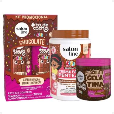 Imagem de Kit Salon Line Kids: Shampoo e Condicionador + Creme para Pentear 1kg e Gelatina Hidratante Chocolate