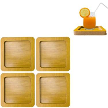 Imagem de 4 Descansos Porta Copo Quadrado de Madeira Para Bebidas 10cm - Top