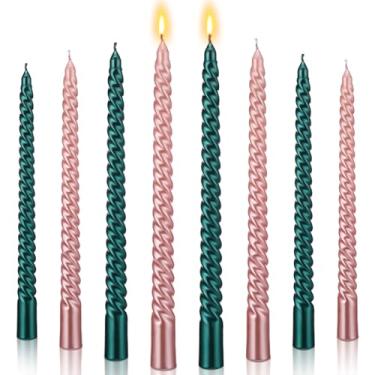 Imagem de Conelist Pacote com 8 velas de aniversário rosa e verde de 24 cm, decoração de princesa e bruxa, velas cônicas em espiral para lembrancinhas de aniversário (rosa, verde)