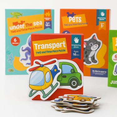 Imagem de Kit 6 Quebra-Cabeça Infantil Brinquedo na Caixa com Tema de Veiculos Pets Fundo do Mar e Animais