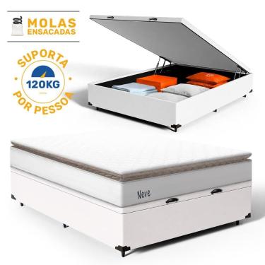 Imagem de Cama Box Baú com Colchão de Molas Ensacadas Pillow Top Neve Casal 138cm