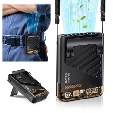Imagem de DooLv Ventilador de cintura portátil, ventilador de resfriamento pessoal com clipe para cinto corporal, recarregável, embaixo da camisa/portátil, ventiladores de alça de pescoço com tela de LED