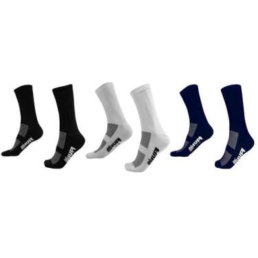 Imagem de Meia HUPI Corrida Ciclismo 03 Pares Escuras - Tam Plus 42-46, Azul, Pr