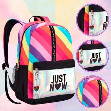 Imagem de Mochila Escolar Bolsa Juvenil Just Now Holográfica Espaçosa - Klizz