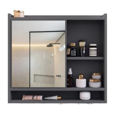 Imagem de Espelheira Suspensa Para Banheiro Closet Porta e Nichos Ganchos Toalhas (Aqua Cinza)