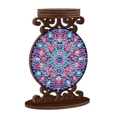 Imagem de DIZAKIM Mandala DIY Castiçal de diamante, pintura de arte de diamante, decoração de casa de madeira, castiçal, enfeites de Natal e Halloween (diamante de dupla face) - #05-Mandala (nº 10)