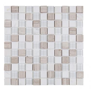 Imagem de Pastilha Mesclada De Vidro E Mármore 30cm X 30cm Matisse Glass Mosaic (placas) Branco