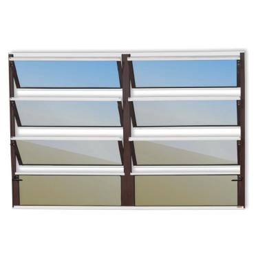 Imagem de Janela De Aluminio Basculante 2 Seções Plus Vidro Reflex 80cm X 120cm Brimak Mix Corten