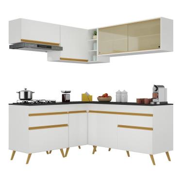 Imagem de Armário De Cozinha Completa De Canto Veneza Multimóveis V2062 Branco/dourado Branco/dourado