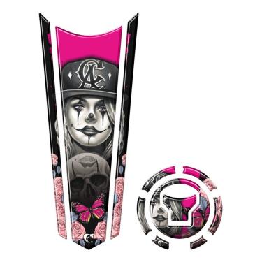 Imagem de Adesivo Faixa Gravata Tanque E Bocal Moto Resinado Caveira Rosa