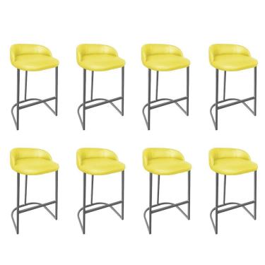 Imagem de Kit 08 Banqueta Com Encosto Alta Cozinha Bar Balcão Ferro Cinza Sintético Amarelo - Amey Decor