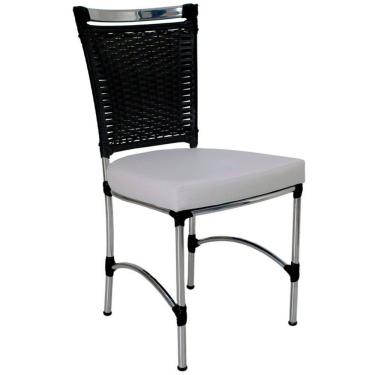 Imagem de Cadeira Em Alumínio E Fibra Sintética Jk Cozinha Edícula Preto E Courino Náutico Branco Desenhado