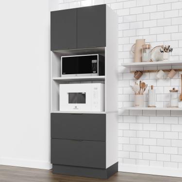 Imagem de Torre Quente 2 Nichos Forno E Microondas Com Rodapé Puxador 150cm Ipanema Cabecasa Madeiramadeira Grafite Trama/branco