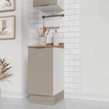 Imagem de Balcão 1 Porta 40cm Com Tampo Com Rodapé Puxador 150cm Ipanema Cabecasa Madeiramadeira Fendi Trama/branco