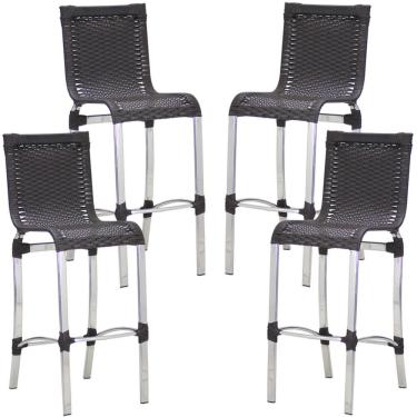 Imagem de 4 Banquetas Alta Haiti Alumínio Fibra Cozinha Balcão Edícula Preto
