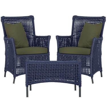 Imagem de 2 Poltronas E 1 Mesa Igapó Alumínio Preta Corda Náutica E13 Azul