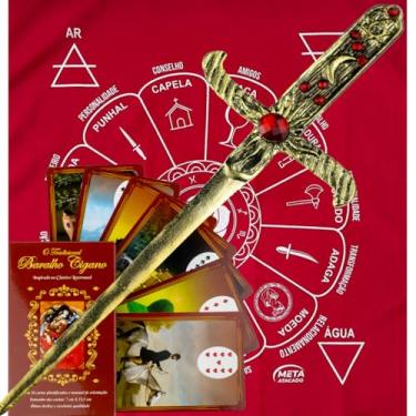 Imagem de Meta Atacado, Kit Box Tradicional Baralho Cigano + Athame + Toalha Cigana