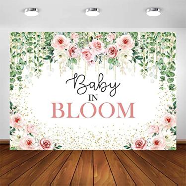 Imagem de Avezano Pano de fundo de bebê em flor, folhas verdes sálvia com flores cor-de-rosa, decorações de festa para chá de bebê, verão, floral, natureza, tema fotográfico, banner para mesa de bolo (2,4 x 1,8