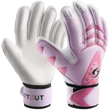 Imagem de Luvas de goleiro esportivas infantis, luvas de futebol com proteção de pulso duplo e material de látex antiderrapante resistente ao desgaste para dar proteção para evitar lesões, rosa, 6