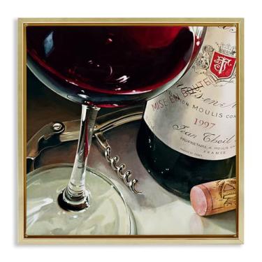 Imagem de Stupell Industries Arte de parede em tela flutuante dourada com vinho tinto e saca-rolhas por Stefano Ferreri, 45 x 45 cm