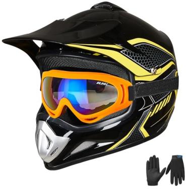 Imagem de ILM Capacete Para Motociclista Infantil, Atv, Motocross, Off-Road, Óculos De Proteção, Luvas, Proteção Facial Completa, Modelo Bld-818 (Amarelo, Pequeno Jovens)