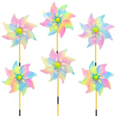 Imagem de yuuzue Pacote Com 6 Cata-Ventos Refletivos Para Quintal E Jardim, Cata-Vento Extra Brilhante Estacas, Brinquedos De Moinho Vento Holográficos, Dispositivos Dissuasão Pássaros Espantar Do Pátio Da Fa
