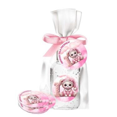 Imagem de kit 25 Lembrancinhas Alcool Gel Ursinha Rosa Maternidade e Chá De Bebê
