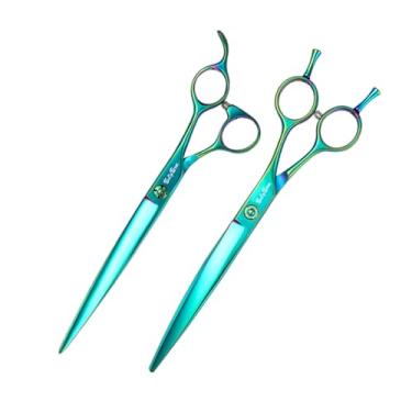Imagem de SnipStar Professional Pet Tesoura Conjunto VG10 7,5 polegadas tesoura reta e 7 polegadas curva corte tesoura para cuidado do cão