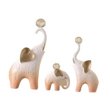 Imagem de Wswqop 3 peças de estátuas de elefante, decorações de mesa, figuras criativas de família de elefantes, esculturas de animais para armário de sala de estar, Laranja