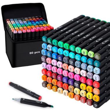 Imagem de Caneta Marcador para Colorir Desenho Professional 80 Cores Estojo Ponta Dupla Desenho Pintura Arte Trabalho Escola Estudante Livros de colorir