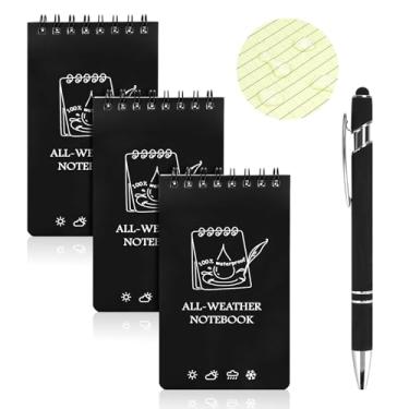 Imagem de OT-NVWOZR Waterproof Pocket Notebooks with Pens, 3x5 Mini Notepad All Weather Top-Spiral Memo Police Notebook Write in the Rain Steno Note Pads for Outdoor Office School (3, Black)